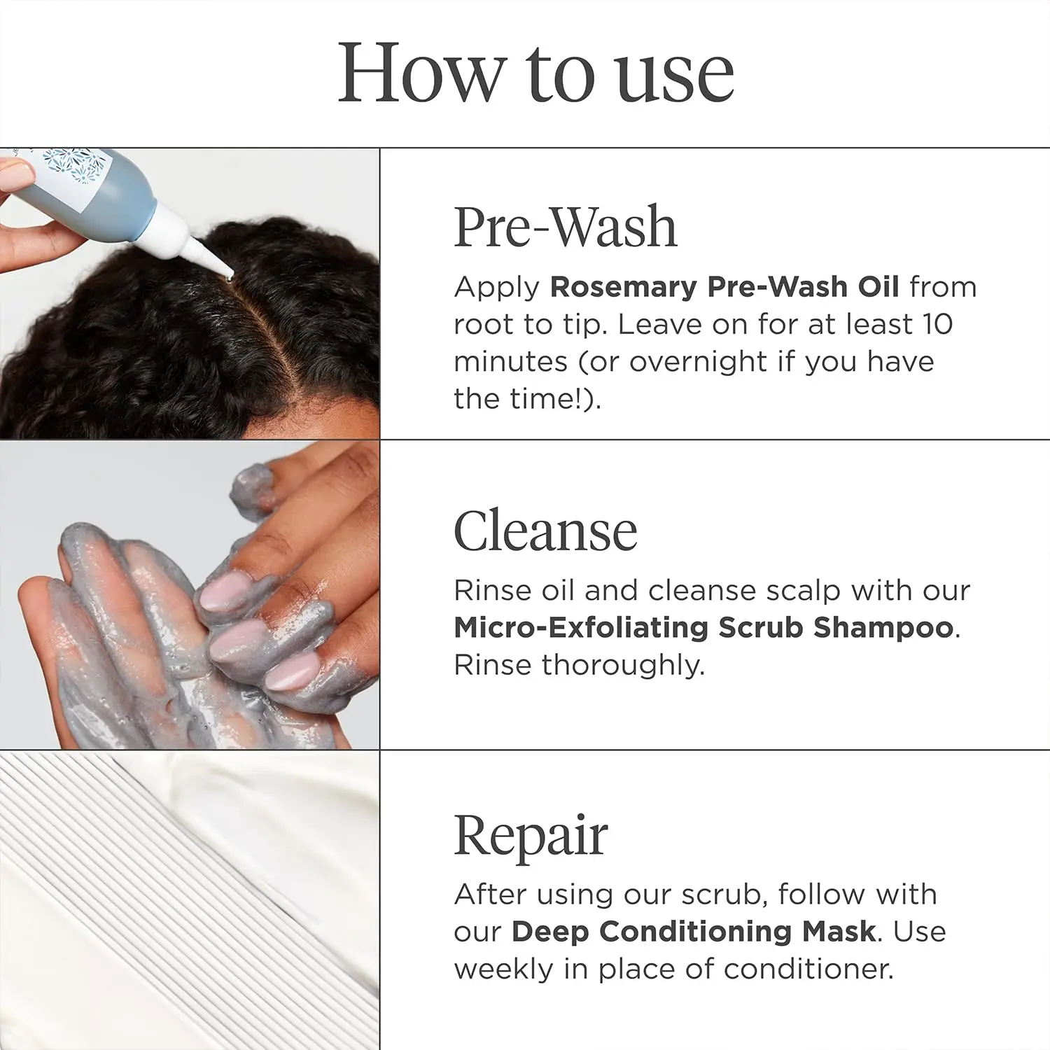 Briogeo Healthy Hair Delights Holiday Kit includes a deep conditioning hair mask, scalp scrub, and rosemary pre-wash oil for healthy hair and scalp.