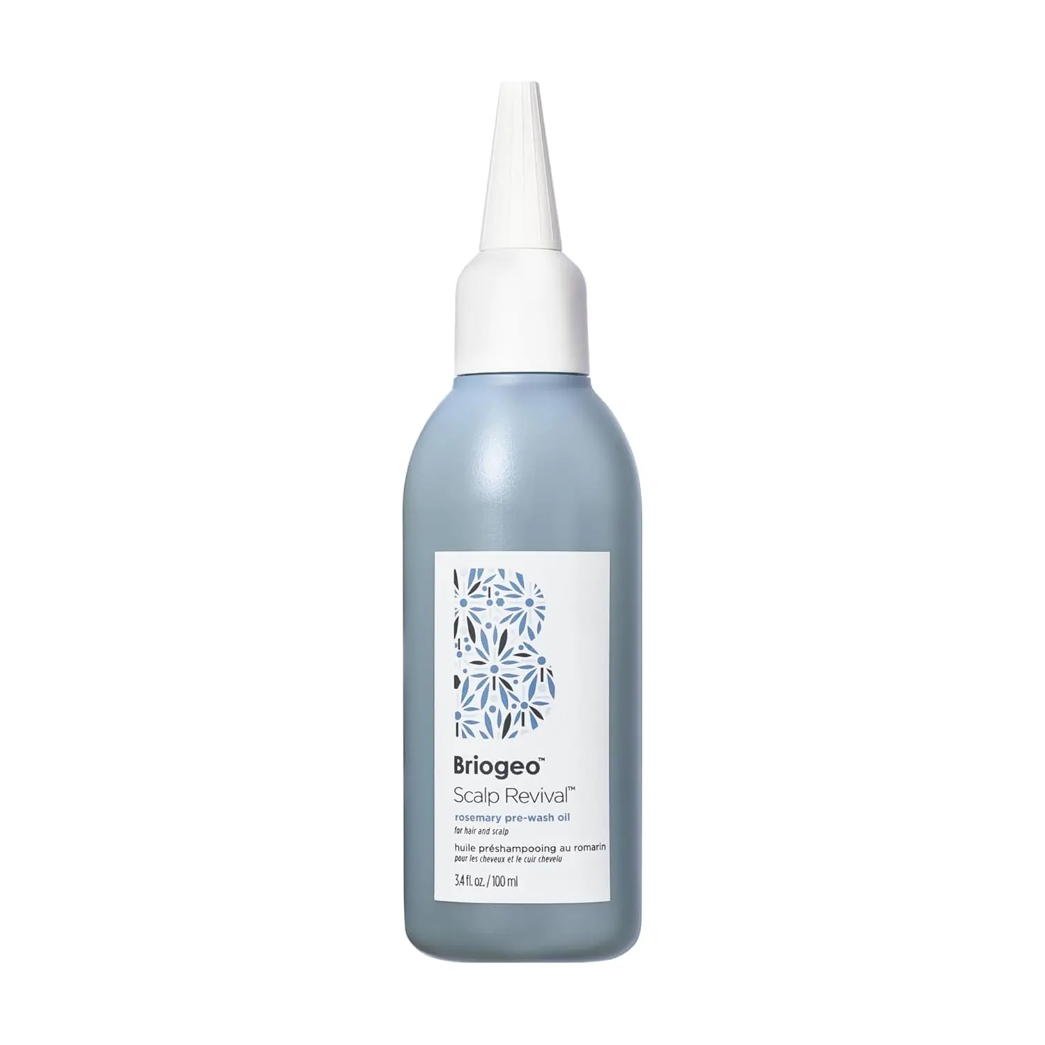 Briogeo Rosemary Scalp Revival pre-wash oil shown to soothe a dry scalp with a lightweight, vegan, and cruelty-free formula that promotes stronger hair.