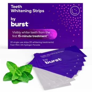 Achieve a brighter smile with Burst teeth whitening strips, formulated for sensitive teeth and delivering visible results in just 15 minutes.