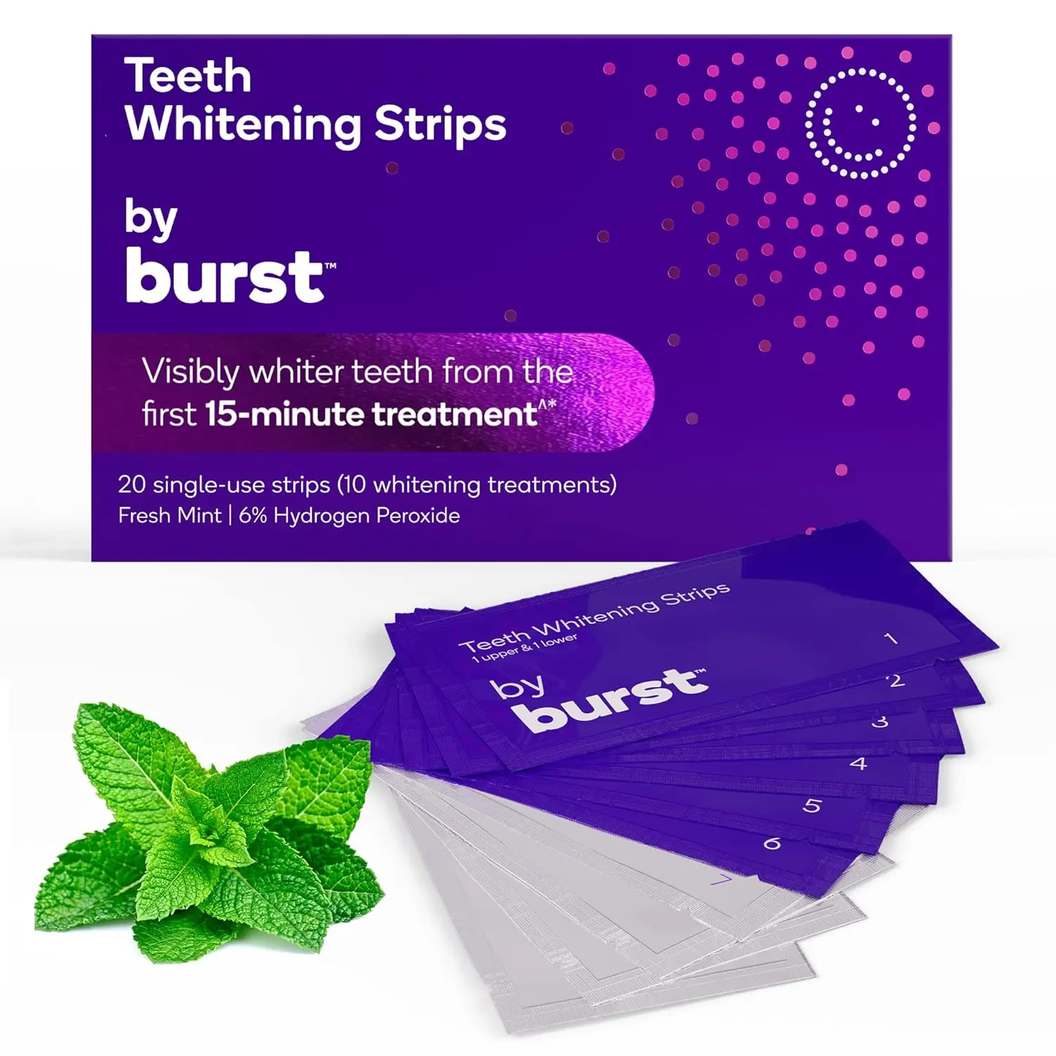 Achieve a brighter smile with Burst teeth whitening strips, formulated for sensitive teeth and delivering visible results in just 15 minutes.