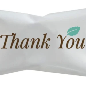 A bag of Hospitality Mints buttermints, individually wrapped with a thank you message, perfect as a party favor and gluten-free, fat-free, and kosher.