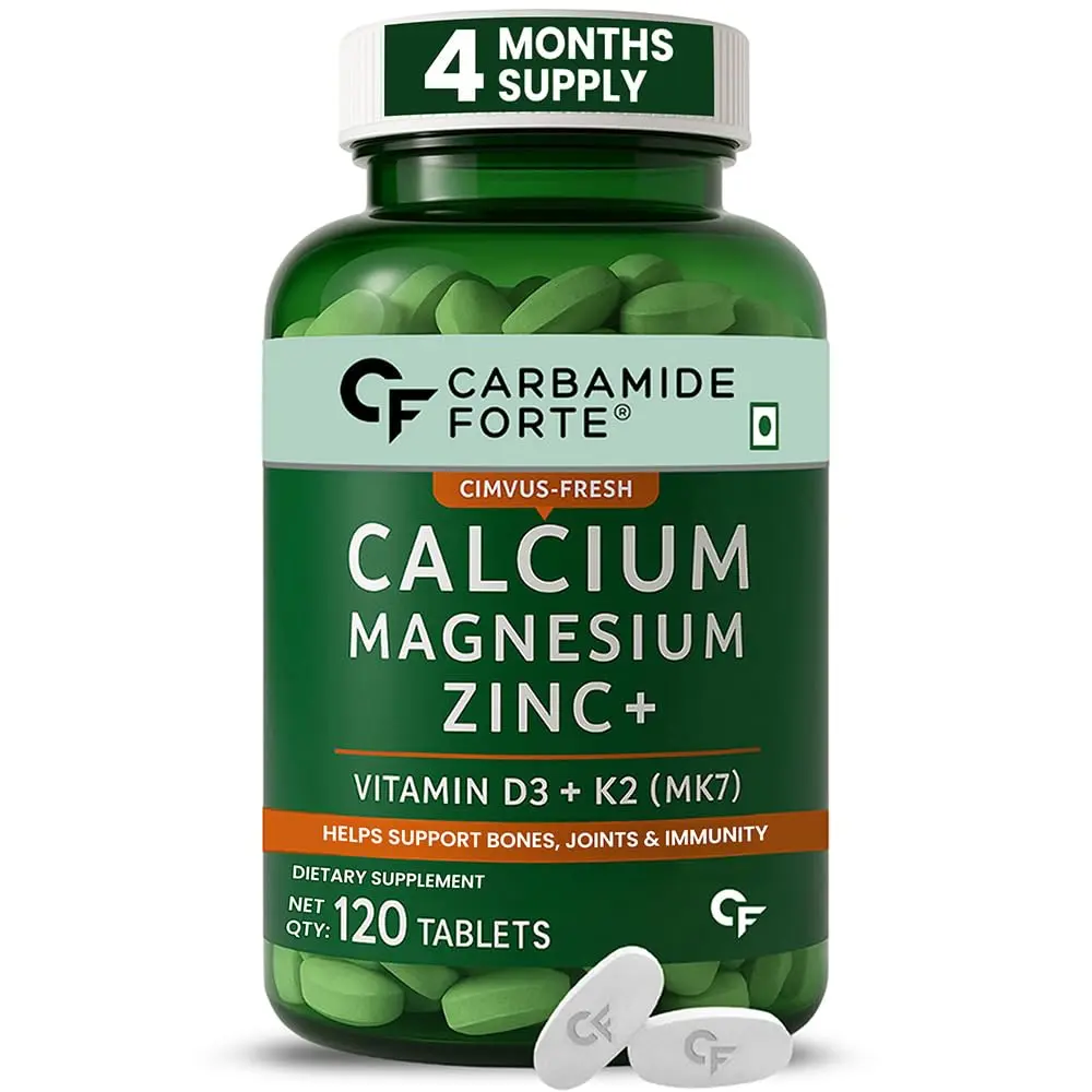 Carbamide Forte calcium citrate and vitamin D3 tablets support bone health and joint mobility, with added magnesium and zinc for enhanced absorption.