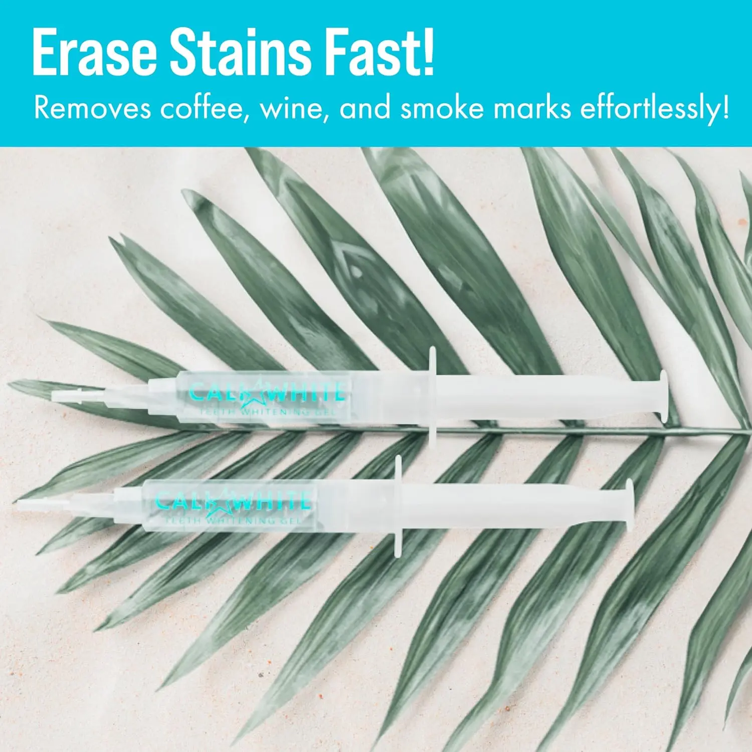 Three Cali White teeth whitening gel refill syringes with 35% carbamide peroxide to use with a whitening tray and LED light for sensitive teeth.