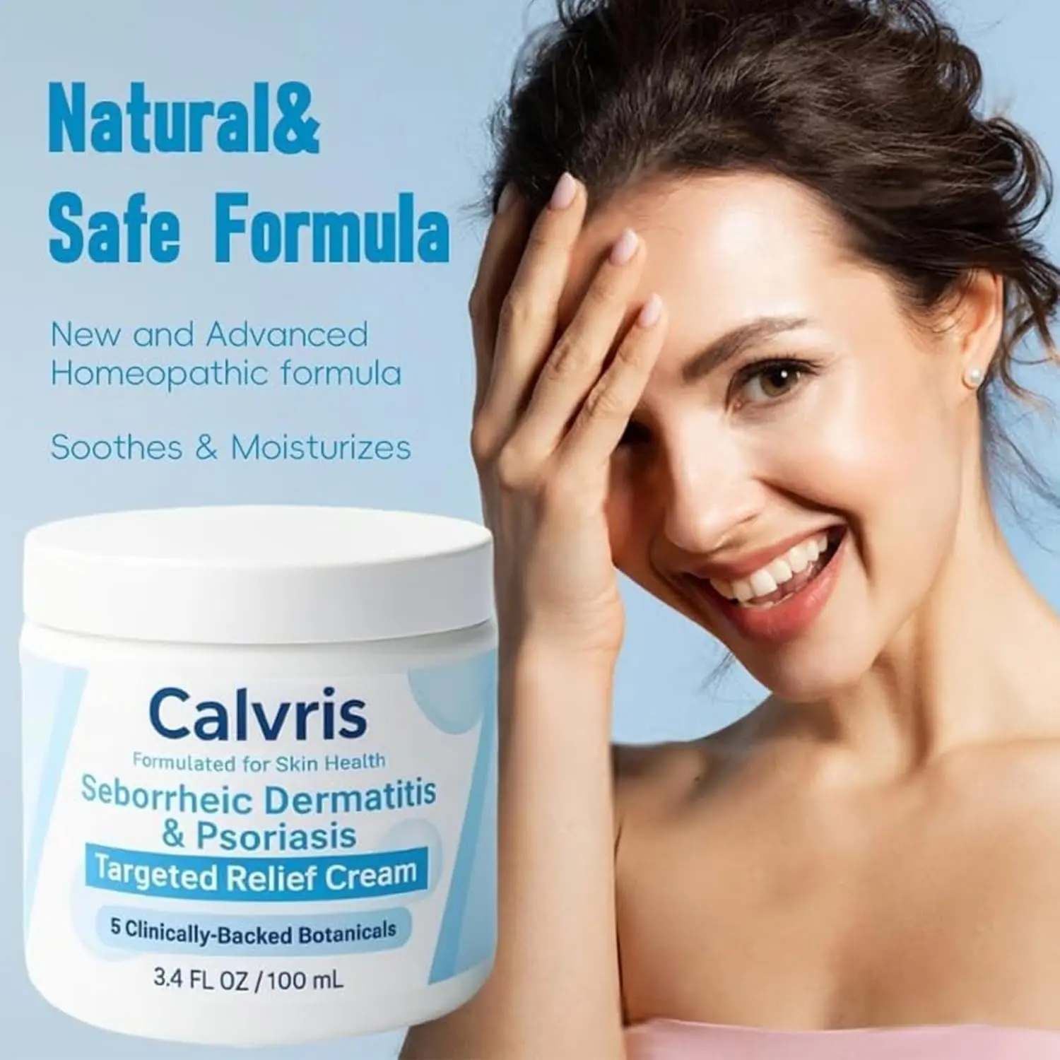 Calvris scalp relief balm with natural ingredients provides soothing relief for dry, itchy scalps and skin, suitable for all skin types.