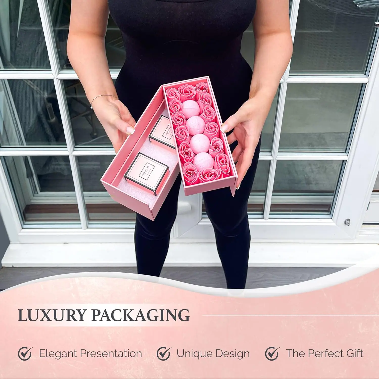 This gift set features scented soy candles and rose aroma bath bombs for women's relaxation, perfect as birthday gifts or for a home spa experience.