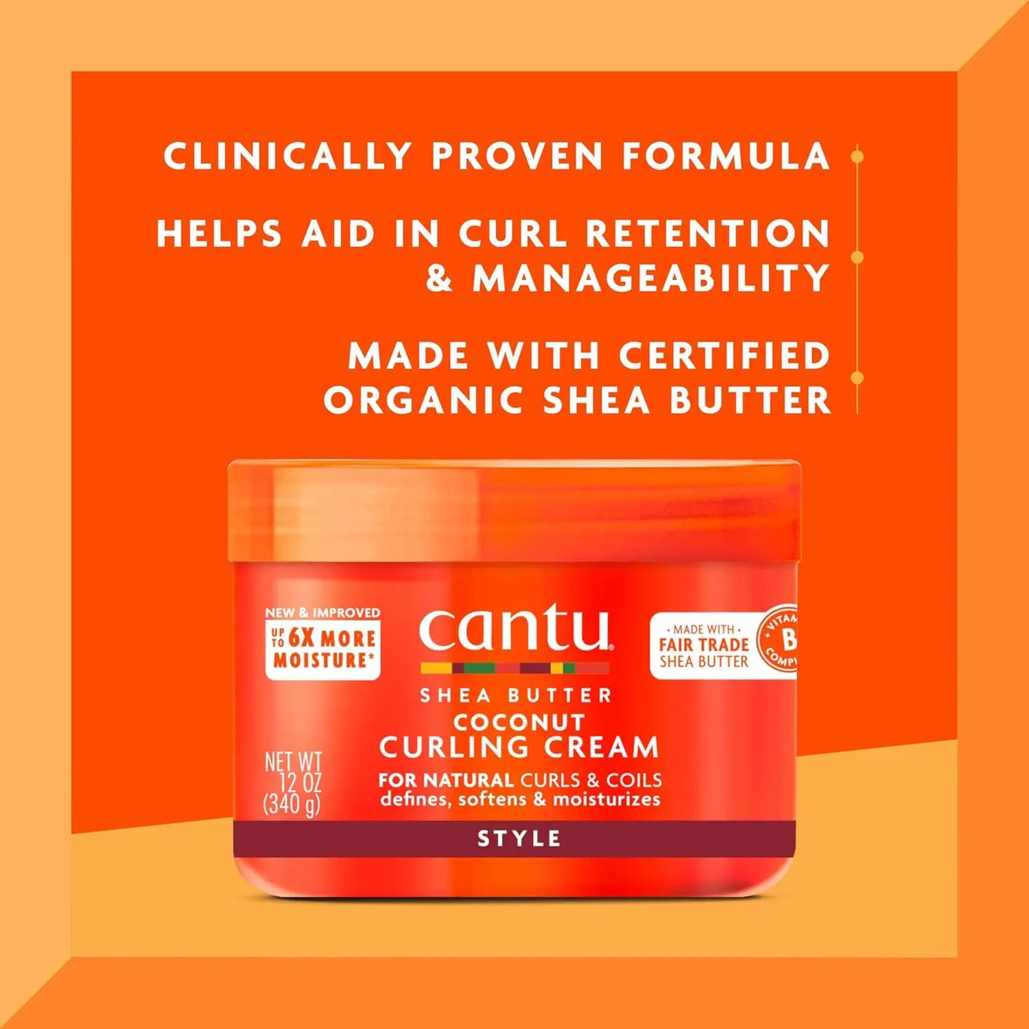 A 12oz jar of Cantu Coconut Curling Cream formulated for natural hair, offering hygienic packaging and a host of goodness.