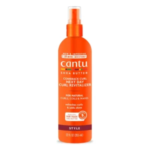 Cantu Comeback Curl Revitalizer adds bounce and shine to type 3 curls and type 4 coils with shea butter and castor oil for nourishing moisture.