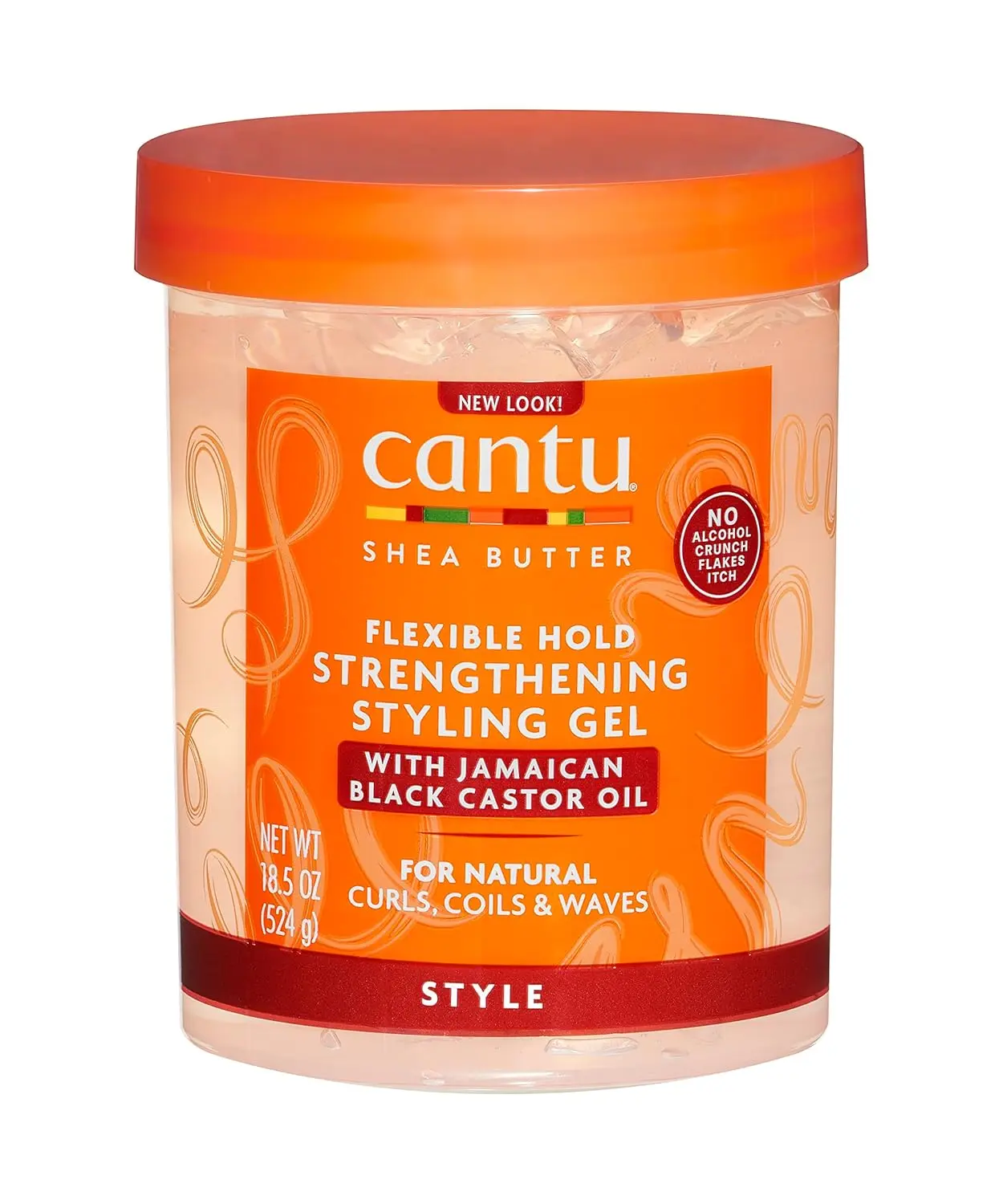 Cantu Shea Butter maximum hold styling gel enriched with Jamaican Black Castor Oil and shea butter for strong, flake-free hair.
