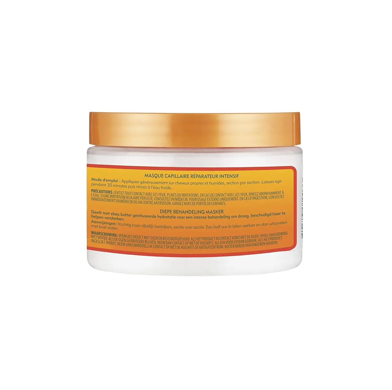 A jar of Cantu Shea Butter Deep Treatment Masque for nourishing and moisturizing over-processed Type 3 and 4 curls and coils, enriched with shea butter and essential oils.