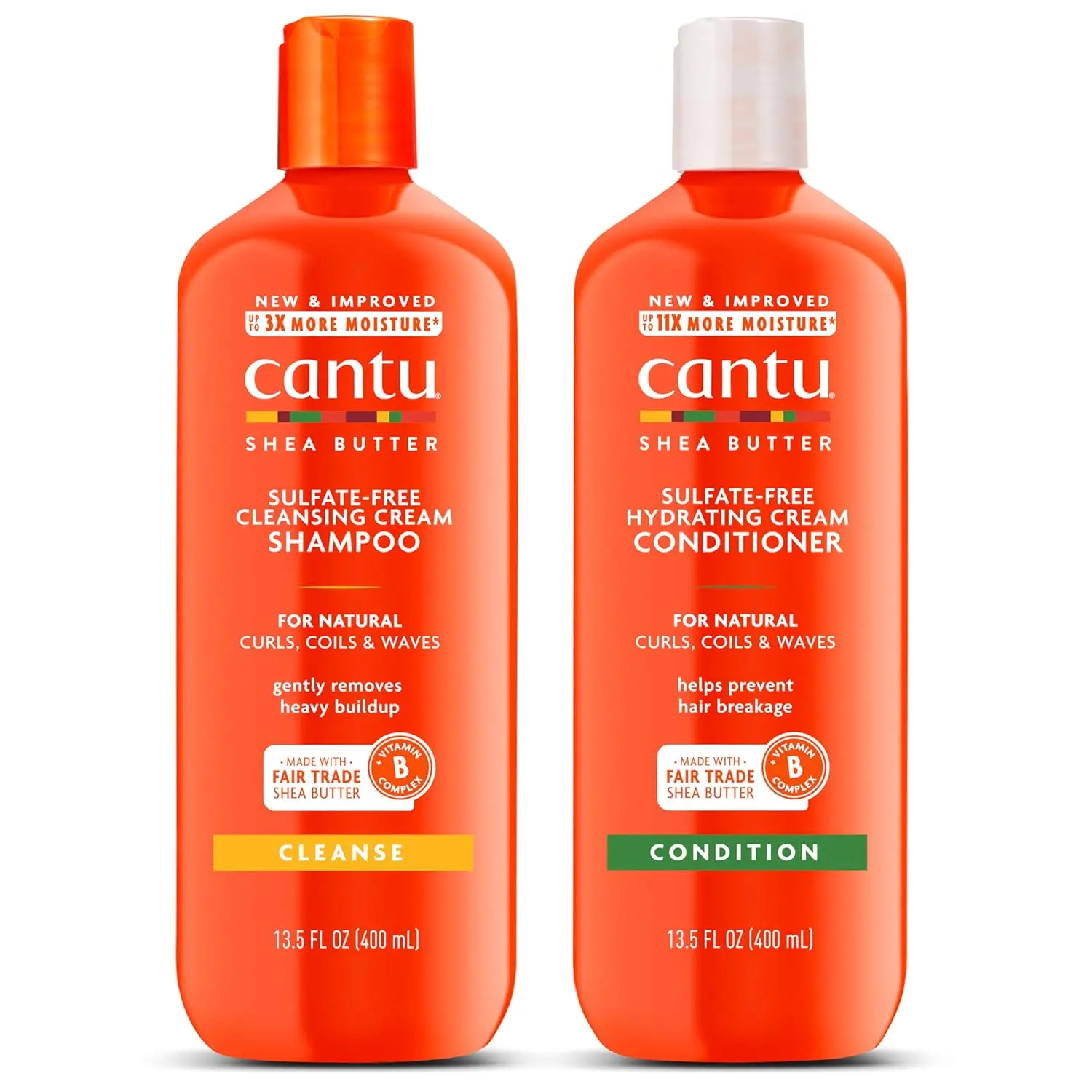 Cantu Shea Butter shampoo and conditioner set for natural hair helps prevent breakage, split ends, and replenishes moisture for curls, coils, and waves.