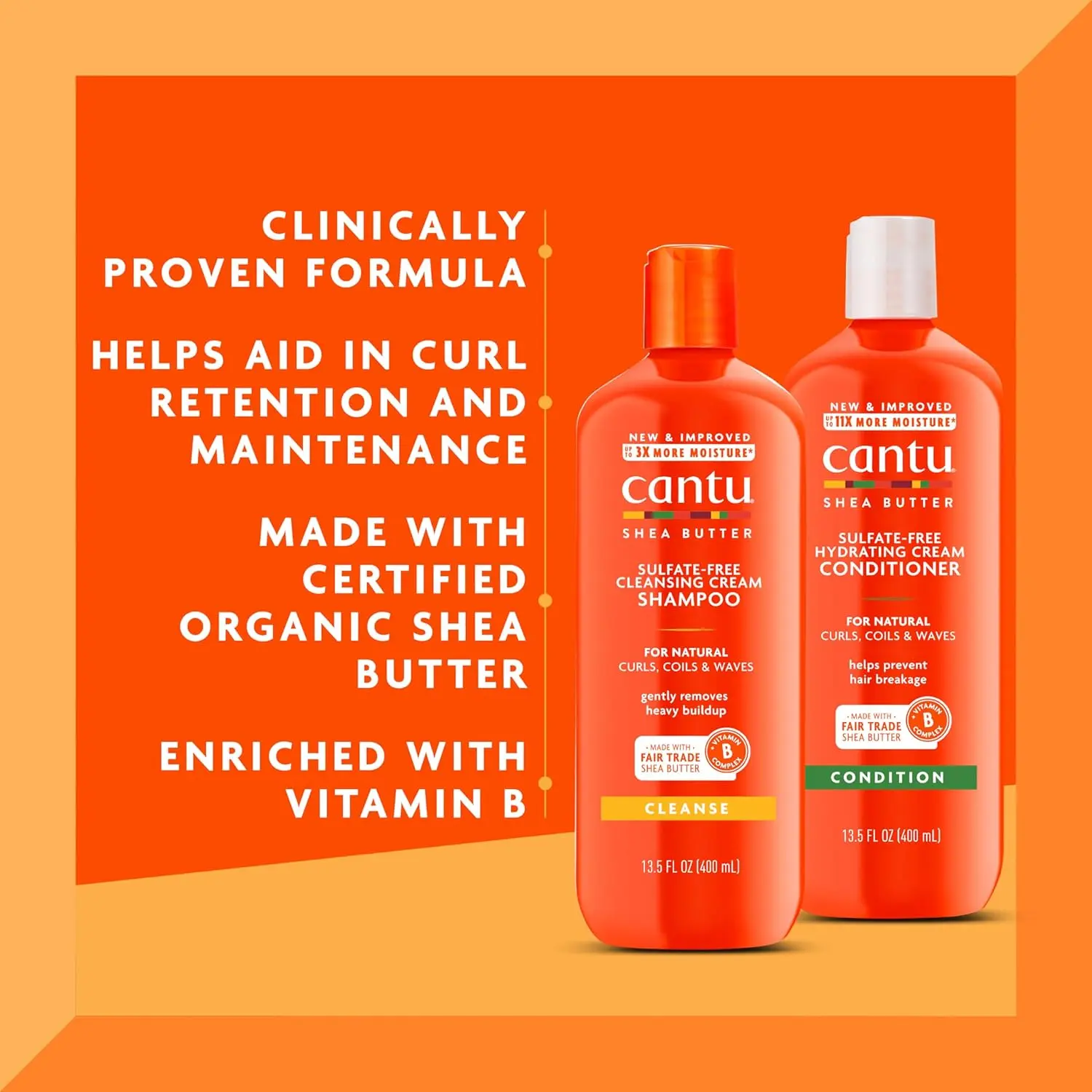 Cantu Shea Butter shampoo and conditioner set for natural hair helps prevent breakage, split ends, and replenishes moisture for curls, coils, and waves.