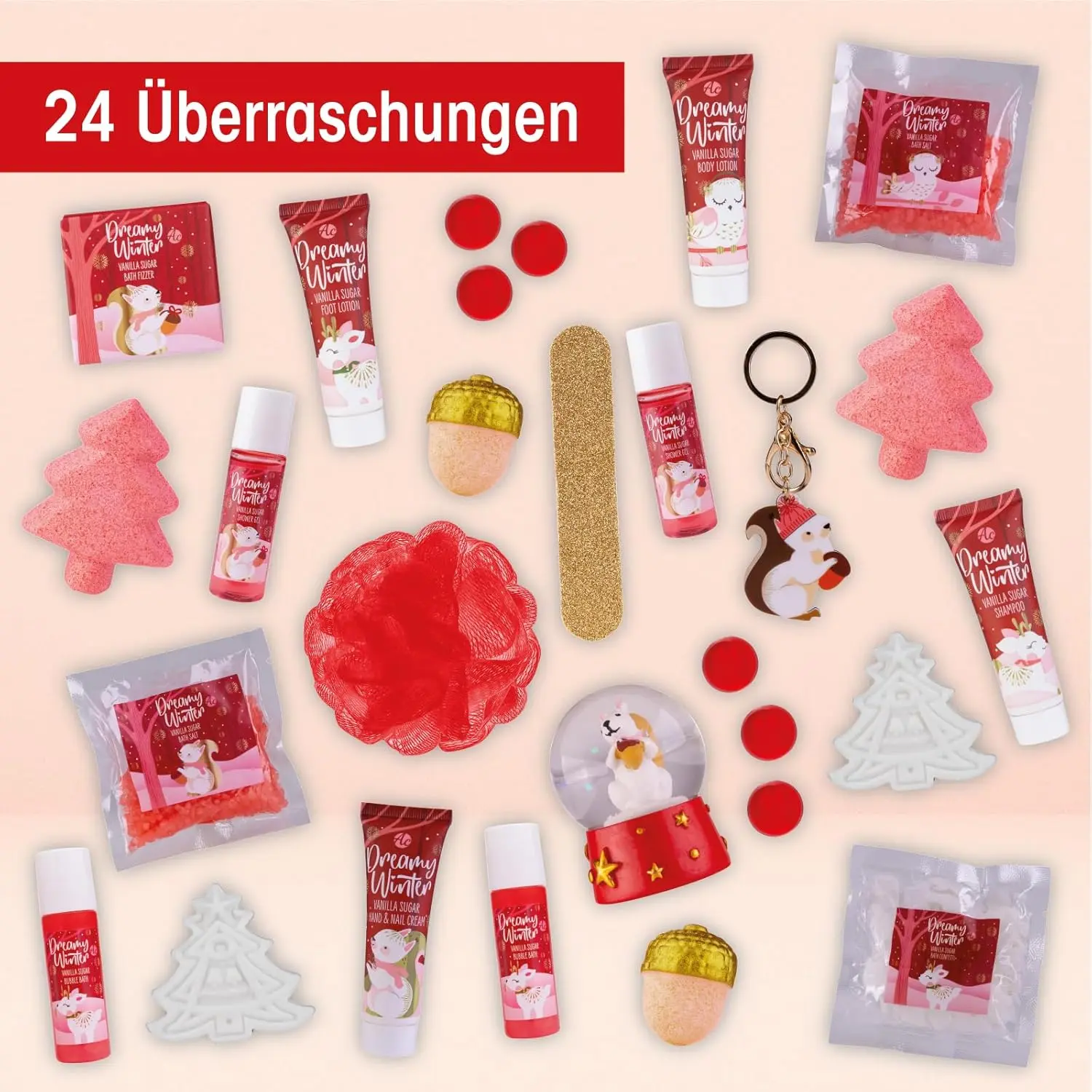 Accentra care advent calendar for girls with 24 beauty gifts, including body lotion, bath bombs and shower gel, perfect for brightening up the Advent season.