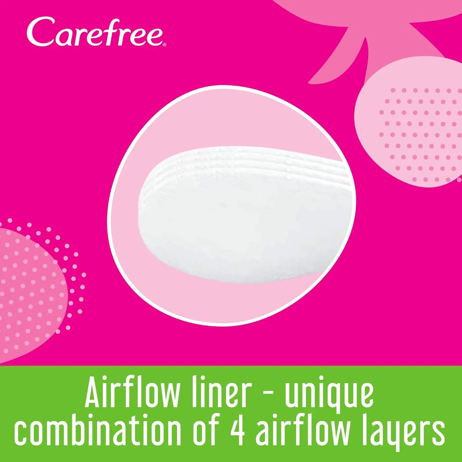 Individually wrapped Carefree panty liners with natural cotton extract and a light, fresh scent offer discreet, thin, and absorbent protection.