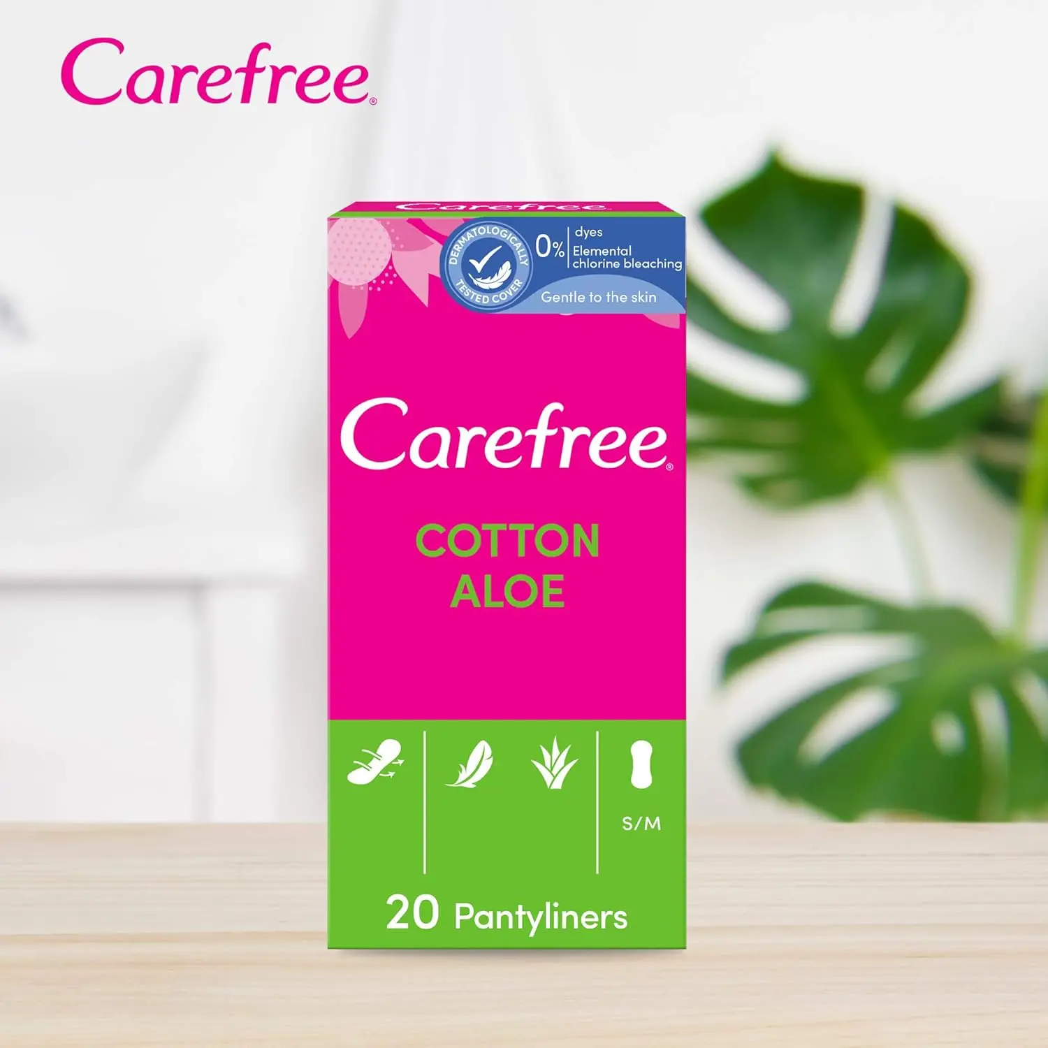 Individually wrapped Carefree panty liners with natural cotton extract and a light, fresh scent offer discreet, thin, and absorbent protection.