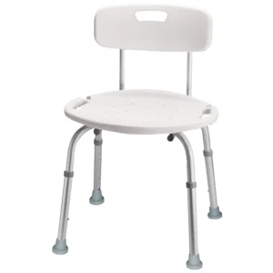 The Carex adjustable shower chair with back offers a comfortable and safe bathing experience, featuring a sturdy aluminum frame, mildew-resistant seat, built-in handles, and adjustable height for seniors and those with mobility issues.