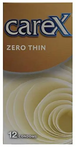 This image displays two boxes of Carex Zero Thin Condoms, each containing 12 condoms, for a total of 24, designed for men.