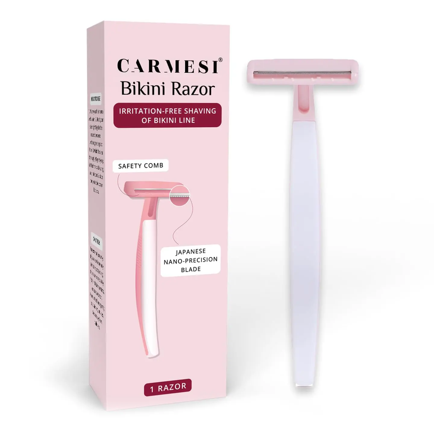 Carmesi Bikini Razor provides a painless and precise shave for women, featuring a safety comb to prevent nicks and cuts in delicate areas.