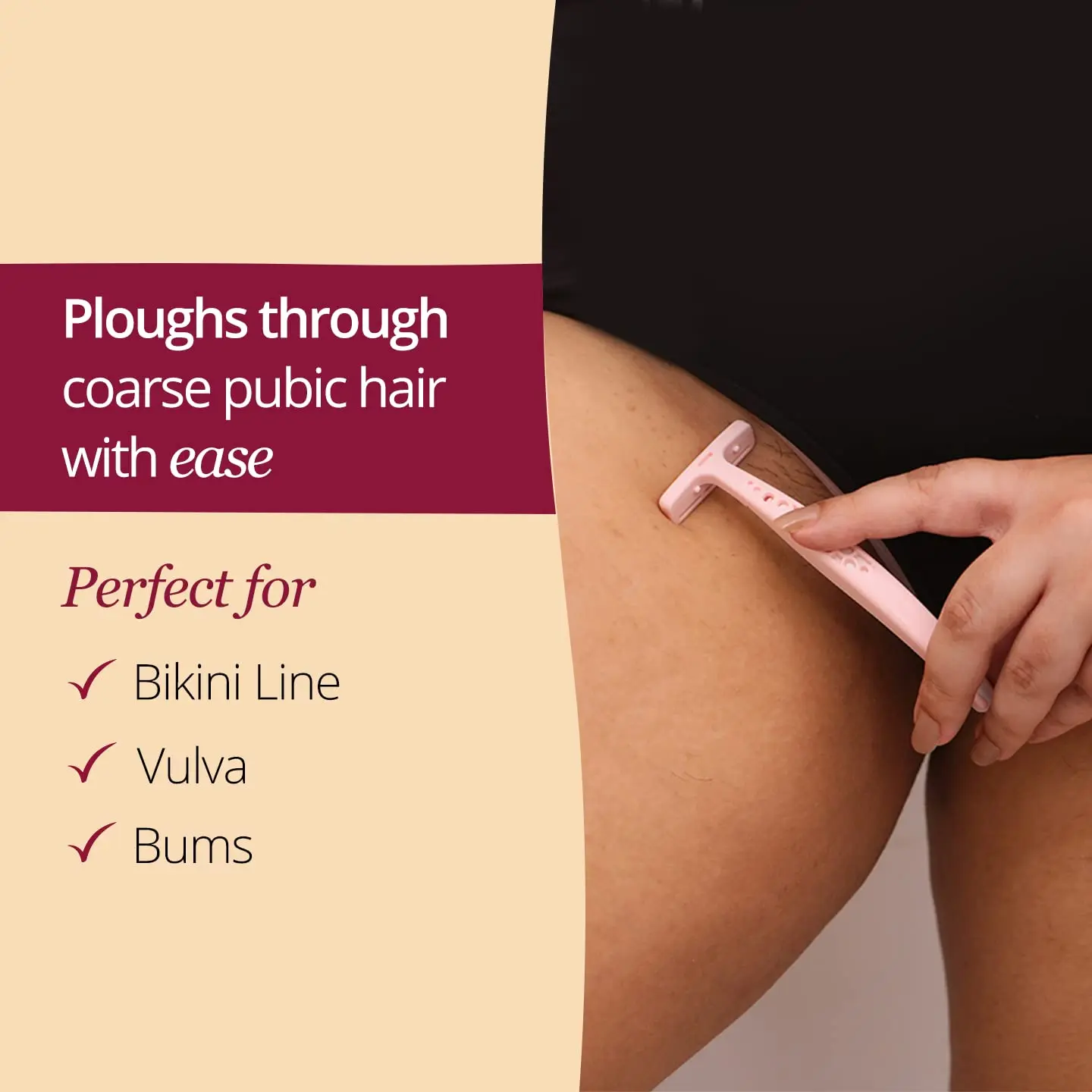 Carmesi Bikini Razor provides a painless and precise shave for women, featuring a safety comb to prevent nicks and cuts in delicate areas.