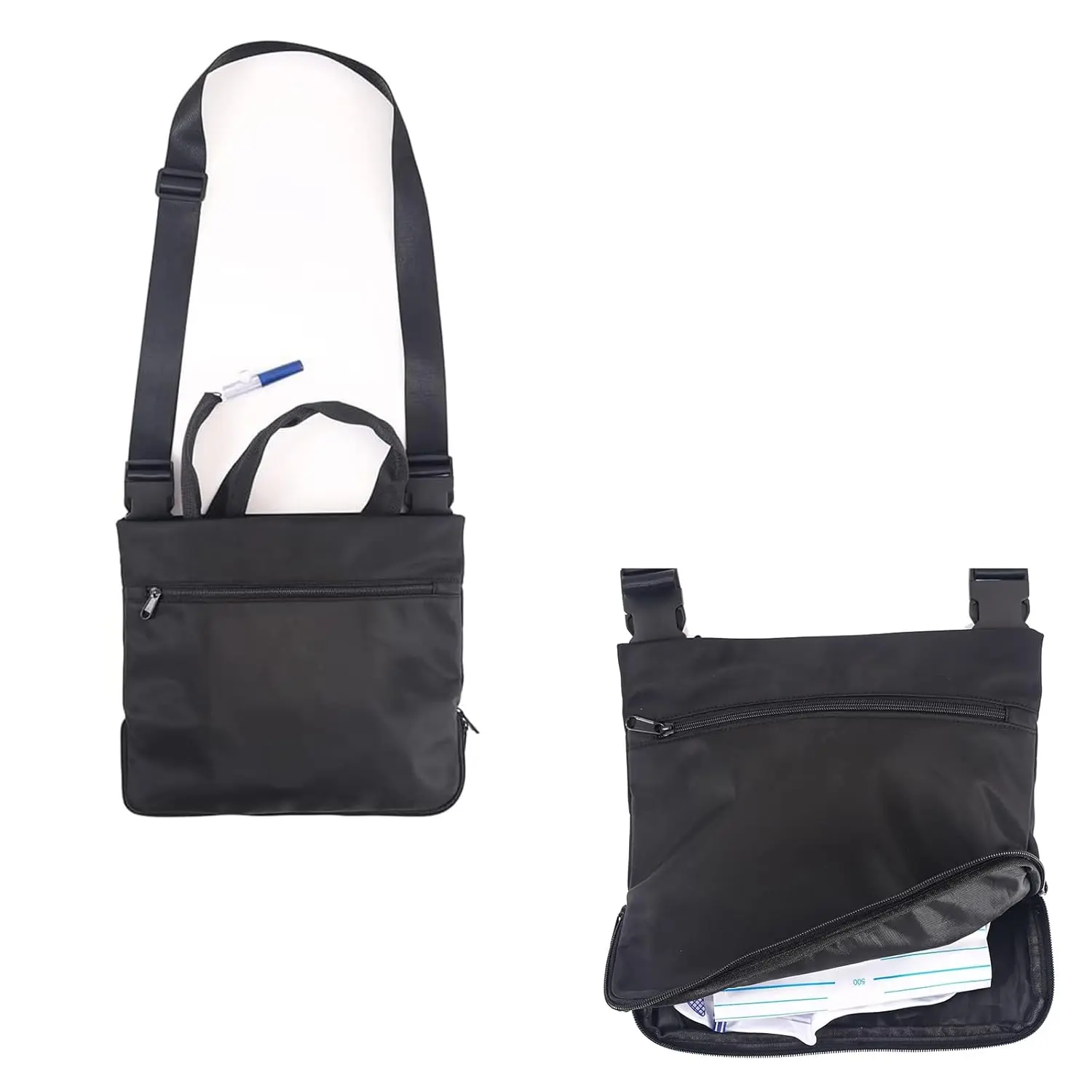 Waterproof nylon catheter bag holder with adjustable strap and tube cover for discreet and convenient urinary drainage bag carrying.
