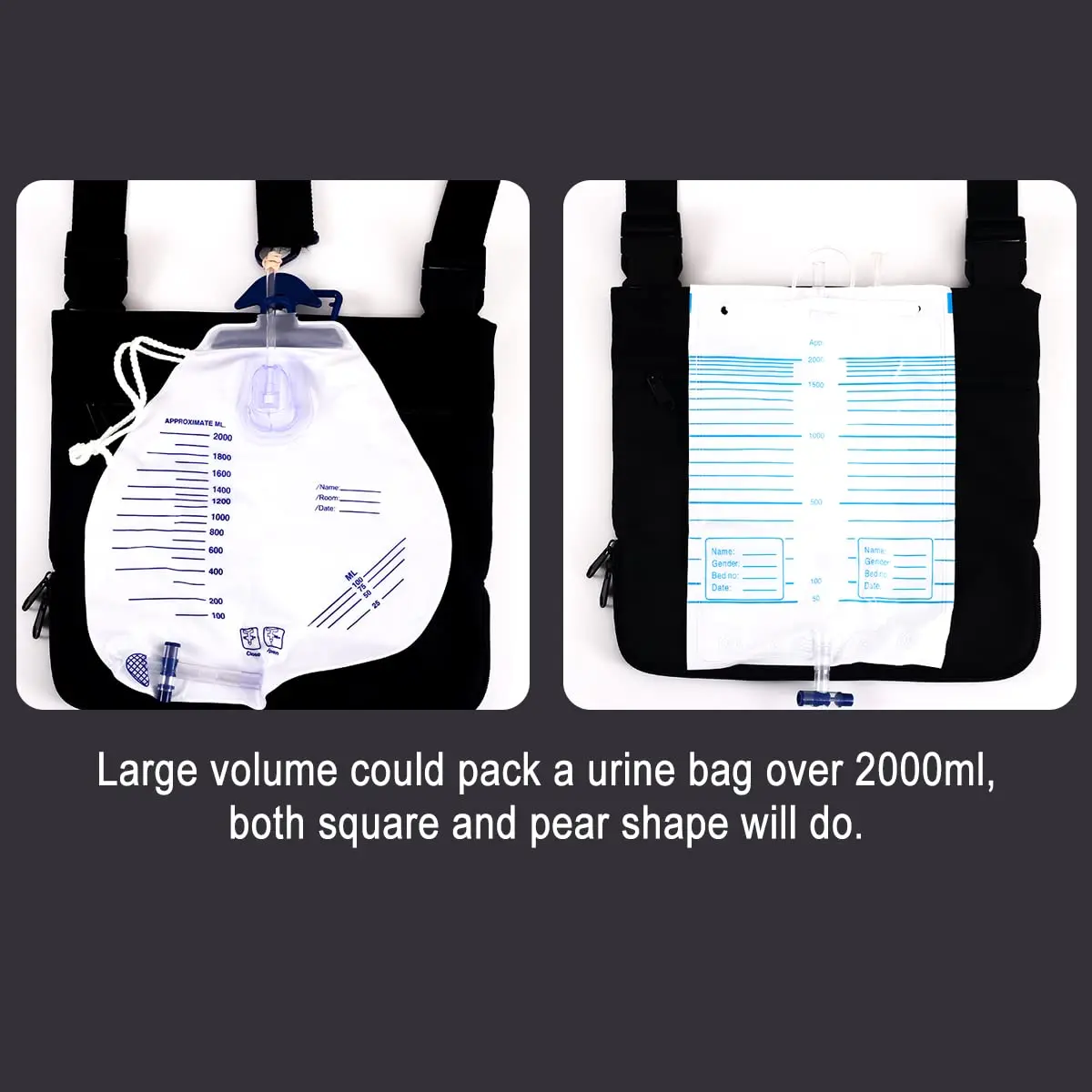 Waterproof nylon catheter bag holder with adjustable strap and tube cover for discreet and convenient urinary drainage bag carrying.