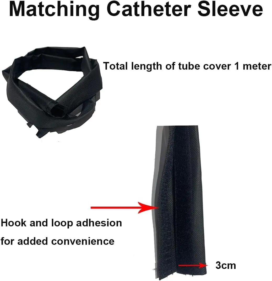 Waterproof nylon catheter bag holder with adjustable strap and tube cover for discreet and convenient urinary drainage bag carrying.
