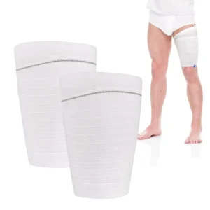 Two washable and reusable catheter leg bag holders made of soft, breathable polyester and elastane, designed for discreet and secure containment of urine bags for incontinence patients.