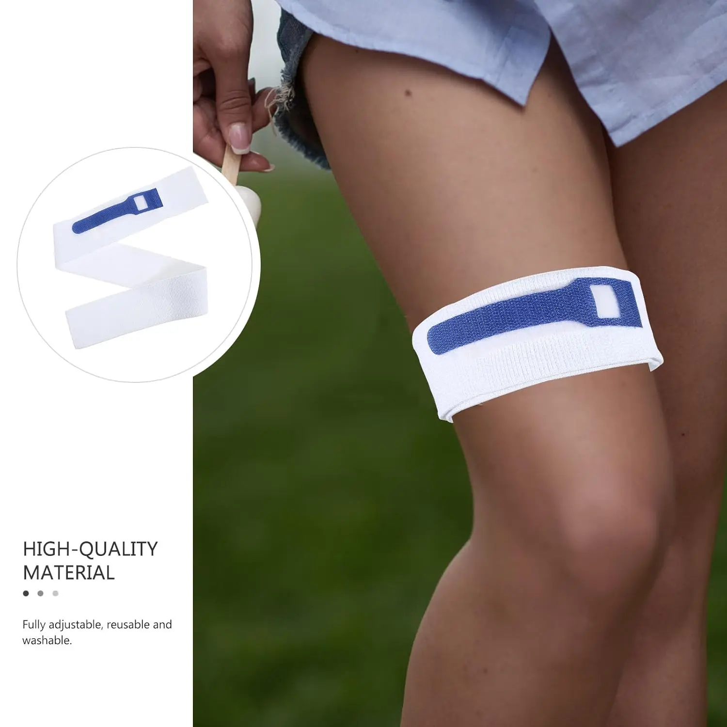 This adjustable and washable catheter leg bag holder provides secure and comfortable support, preventing slipping and irritation for users during daily activities, sleep, and bathing.