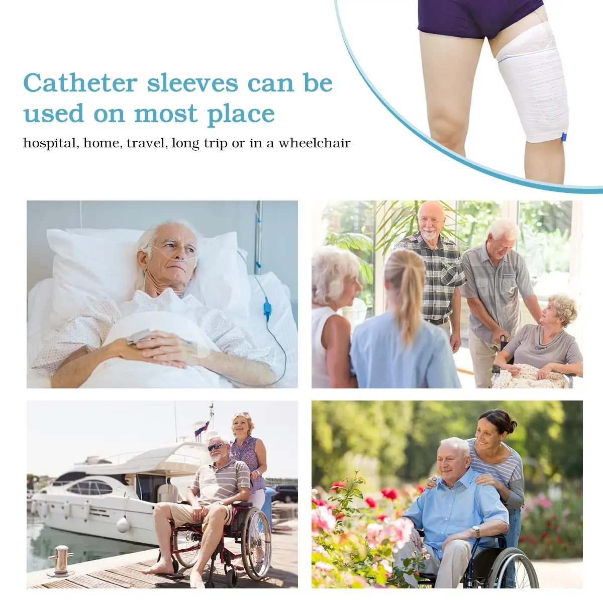 Two washable and reusable catheter leg bag holders made of soft, breathable polyester and elastane, designed for discreet and secure containment of urine bags for incontinence patients.