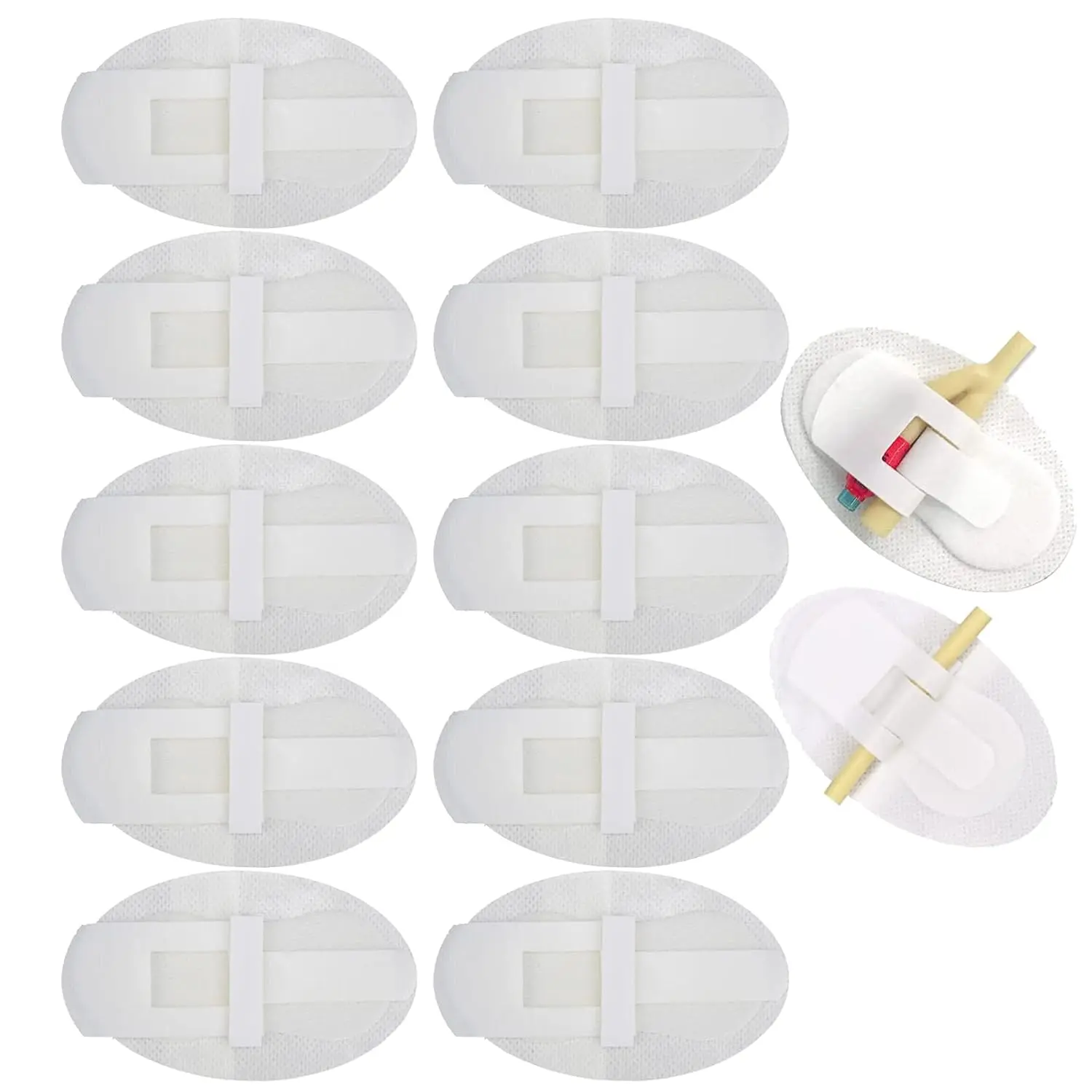 Pack of ten catheter leg band holders designed to securely stabilize both silicone and latex catheters, featuring a comfortable, skin-friendly pad with hypoallergenic adhesive.