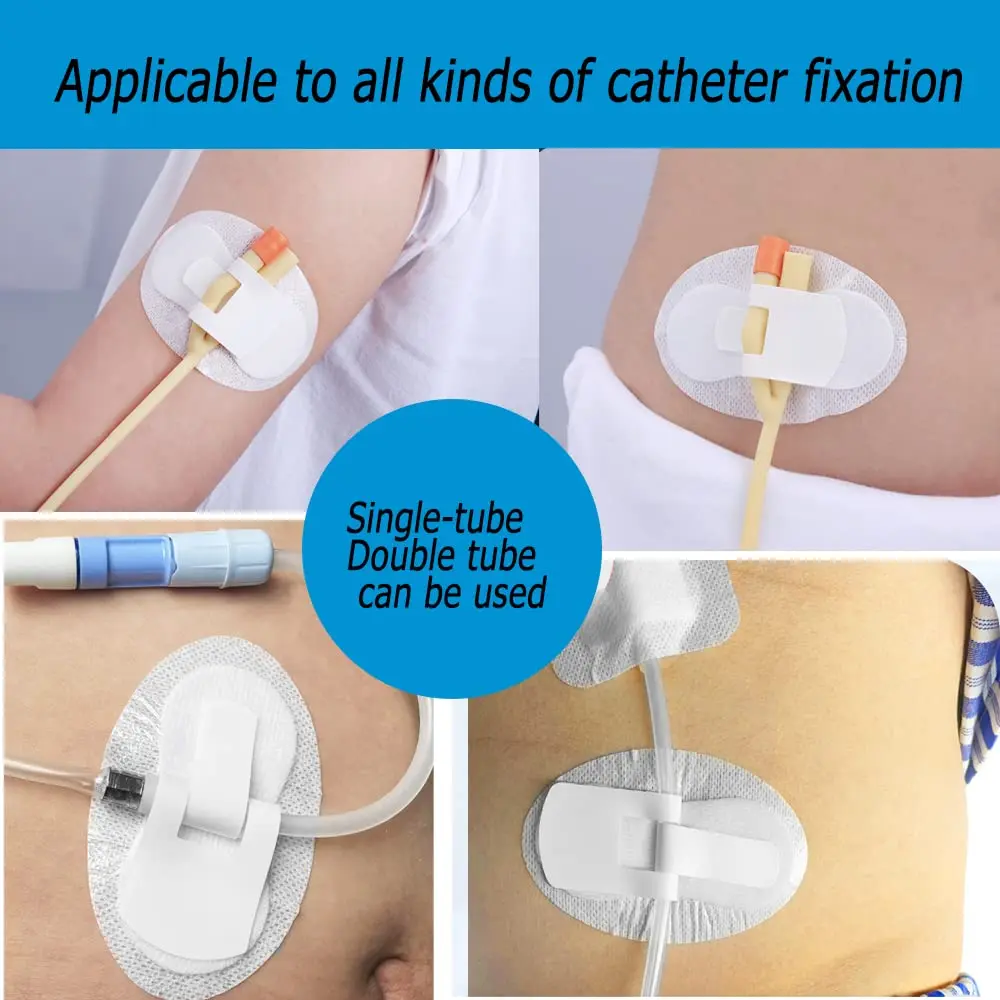 Pack of ten catheter leg band holders designed to securely stabilize both silicone and latex catheters, featuring a comfortable, skin-friendly pad with hypoallergenic adhesive.