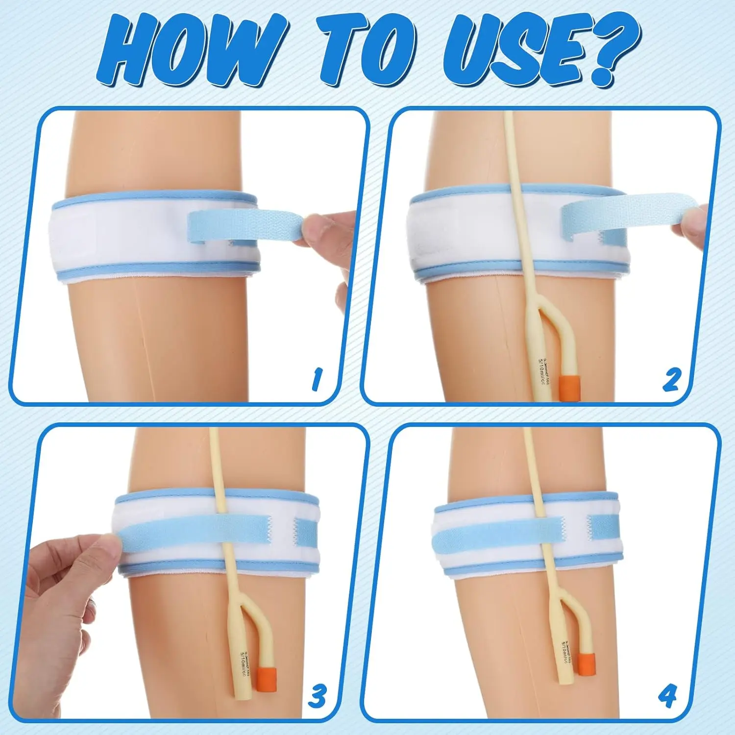 Comfortable and adjustable catheter leg strap holder secures the urinary drainage bag, preventing slipping and providing stability for men and women.