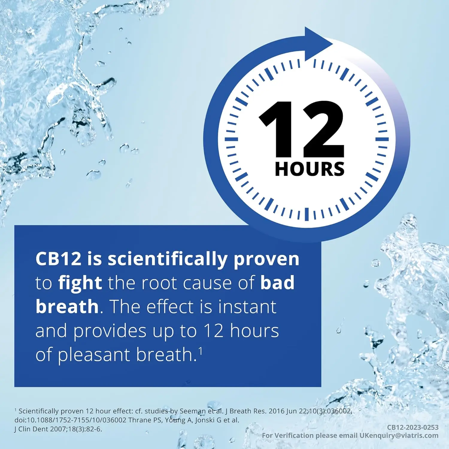 CB12 mouthwash provides 12-hour fresh breath protection, neutralizes bad breath with a fluoride formula, and prevents sulphur gases.