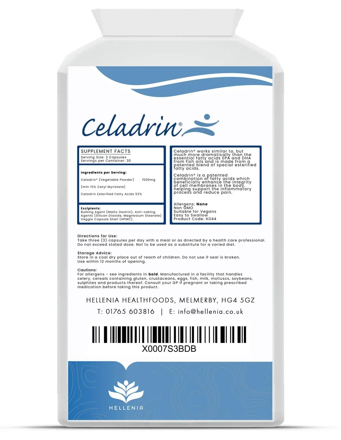 90 Celadrin 500mg capsules, a vegan-friendly joint care supplement made in the UK, providing fast-acting relief for muscle and joint pain.