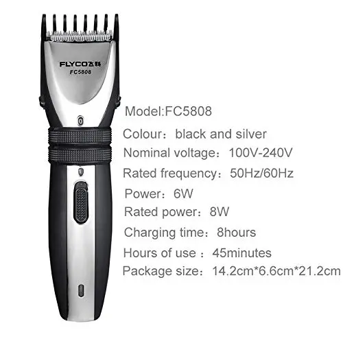 Electric hair clipper with ceramic and titanium alloy blade, rechargeable via USB for haircuts and styling.
