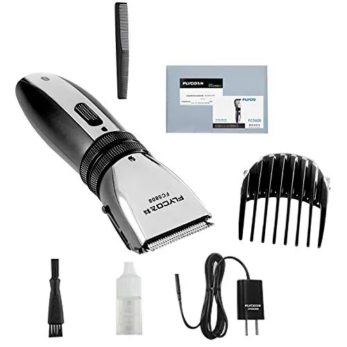 Electric hair clipper with ceramic and titanium alloy blade, rechargeable via USB for haircuts and styling.