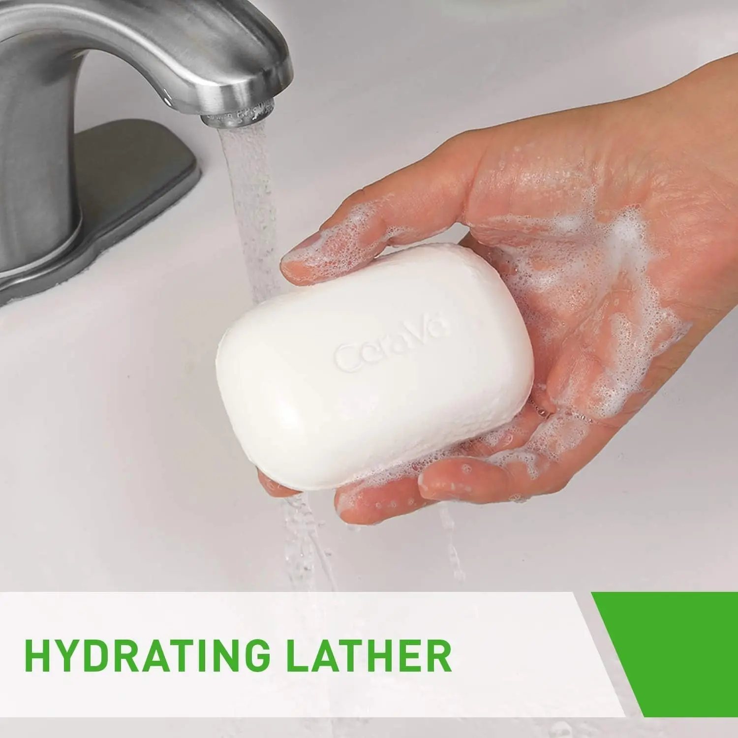 A single bar of CeraVe Hydrating Cleanser is shown, a soap-free and fragrance-free cleanser formulated with ceramides and 5% moisturizing cream to hydrate and restore the skin's natural barrier on the face, body, and hands.