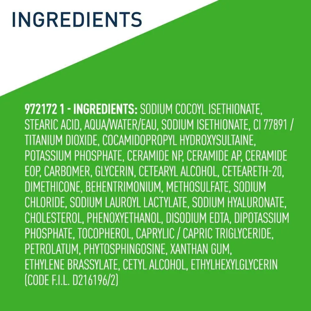 A single bar of CeraVe Hydrating Cleanser is shown, a soap-free and fragrance-free cleanser formulated with ceramides and 5% moisturizing cream to hydrate and restore the skin's natural barrier on the face, body, and hands.