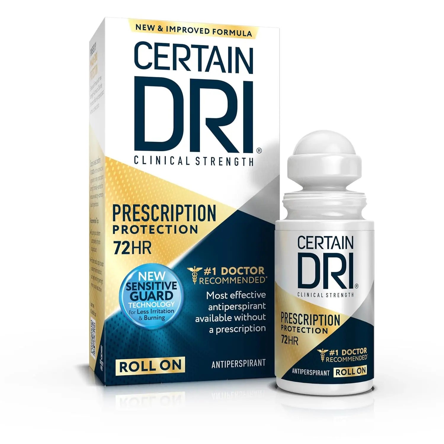 A solid Certain Dri clinical strength antiperspirant deodorant provides all-day sweat and odor protection with its 20% Aluminum Zirconium Complex formula recommended by doctors for excessive sweating.