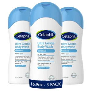 Cetaphil Ultra Gentle Body Wash cleanses sensitive skin while maintaining its natural moisture barrier, leaving skin feeling soft and replenished.