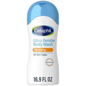 This is a bottle of Cetaphil Ultra Gentle Body Wash, formulated for soothing sensitive skin.