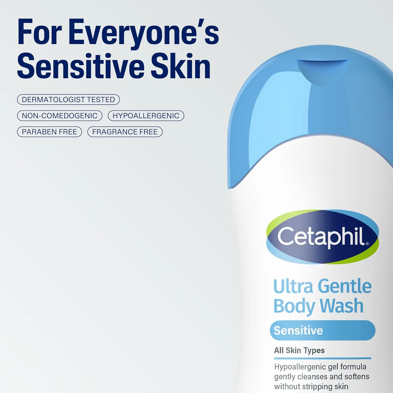 Cetaphil Ultra Gentle Body Wash cleanses sensitive skin while maintaining its natural moisture barrier, leaving skin feeling soft and replenished.