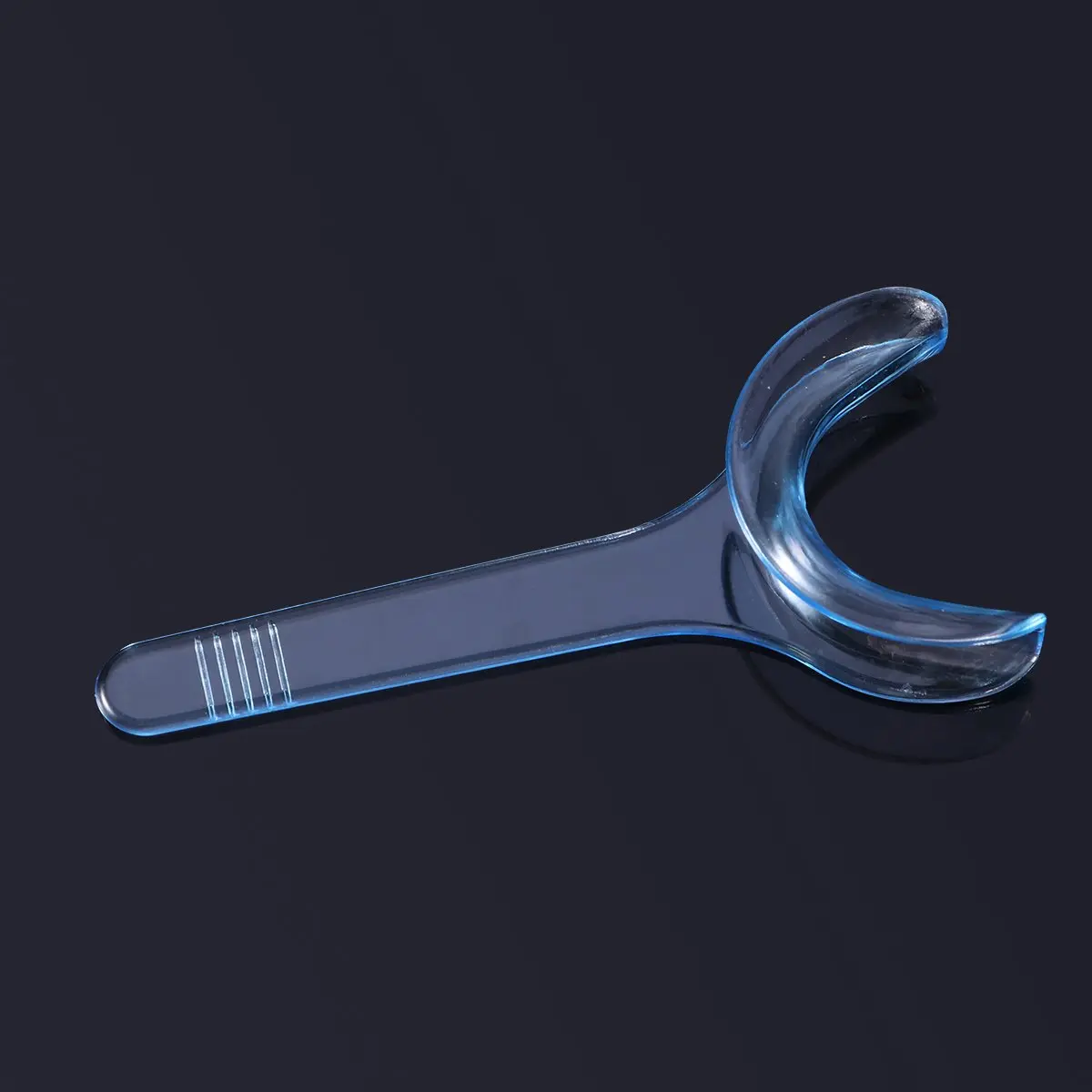 Eight blue T-shaped plastic cheek retractors and mouth openers for clear teeth whitening in dental and orthodontic practices, designed for sterilization and extended use.