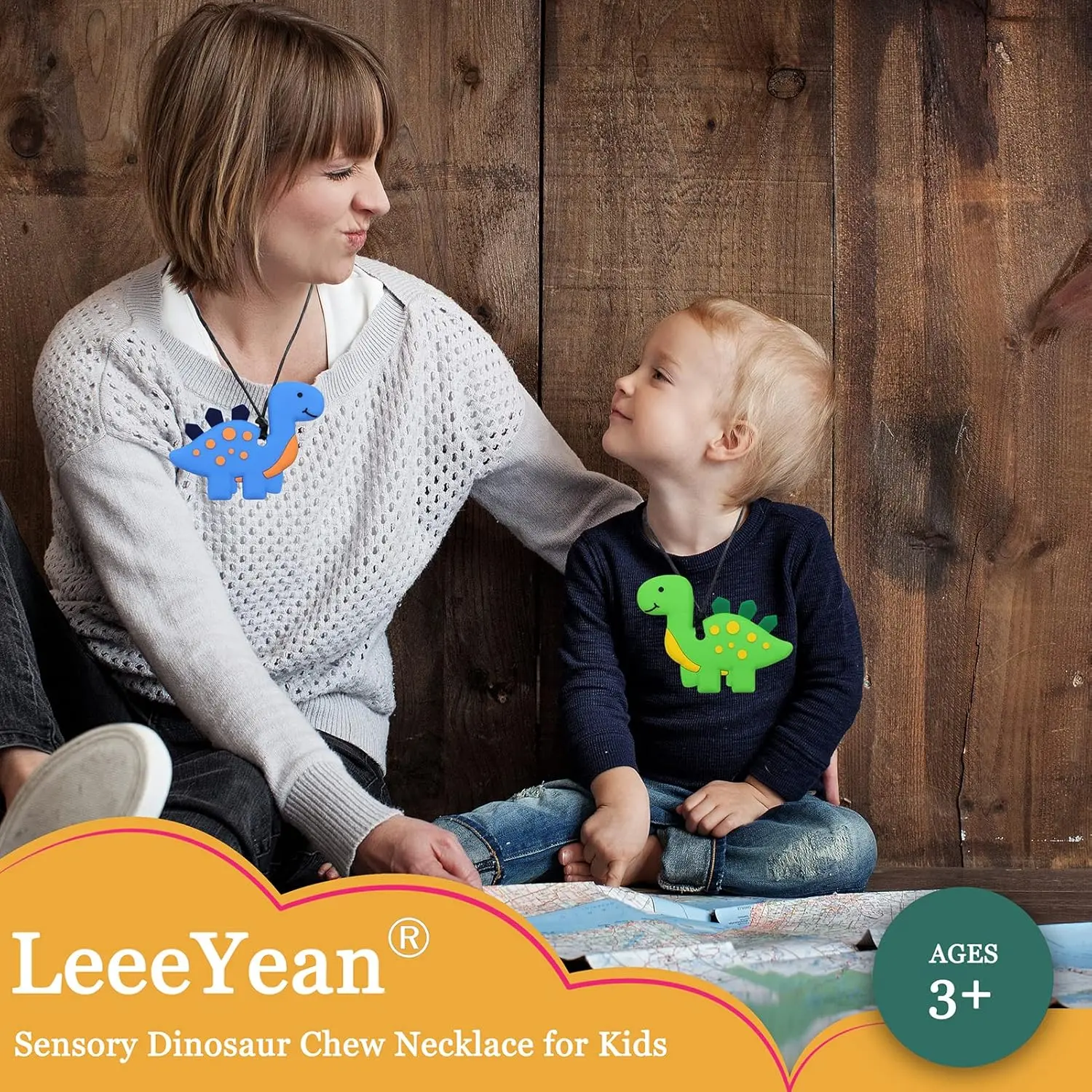 A green dinosaur chew necklace provides a safe and discreet sensory outlet for kids with ADHD, autism, or sensory processing disorder, offering a durable and textured surface for teething and oral motor needs.