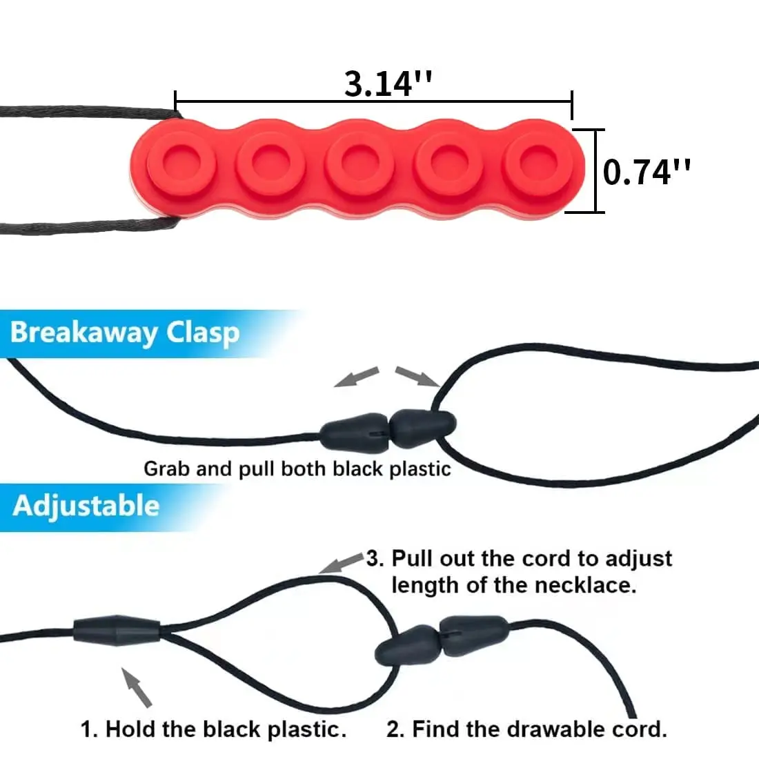 Calming silicone chew necklace for kids with autism, ADHD, and sensory needs, designed to reduce anxiety and prevent chewing on clothes or nails.