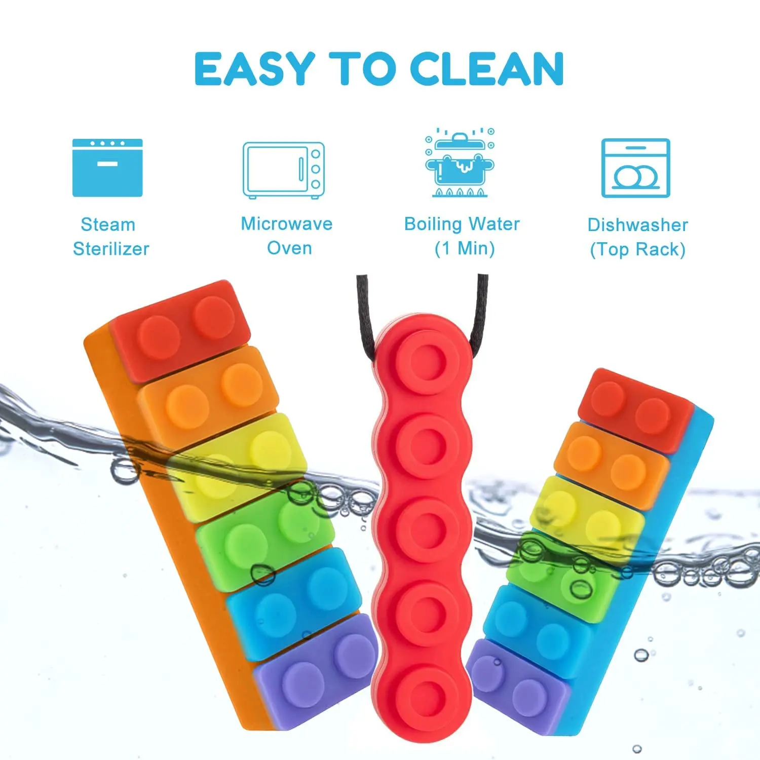 Calming silicone chew necklace for kids with autism, ADHD, and sensory needs, designed to reduce anxiety and prevent chewing on clothes or nails.