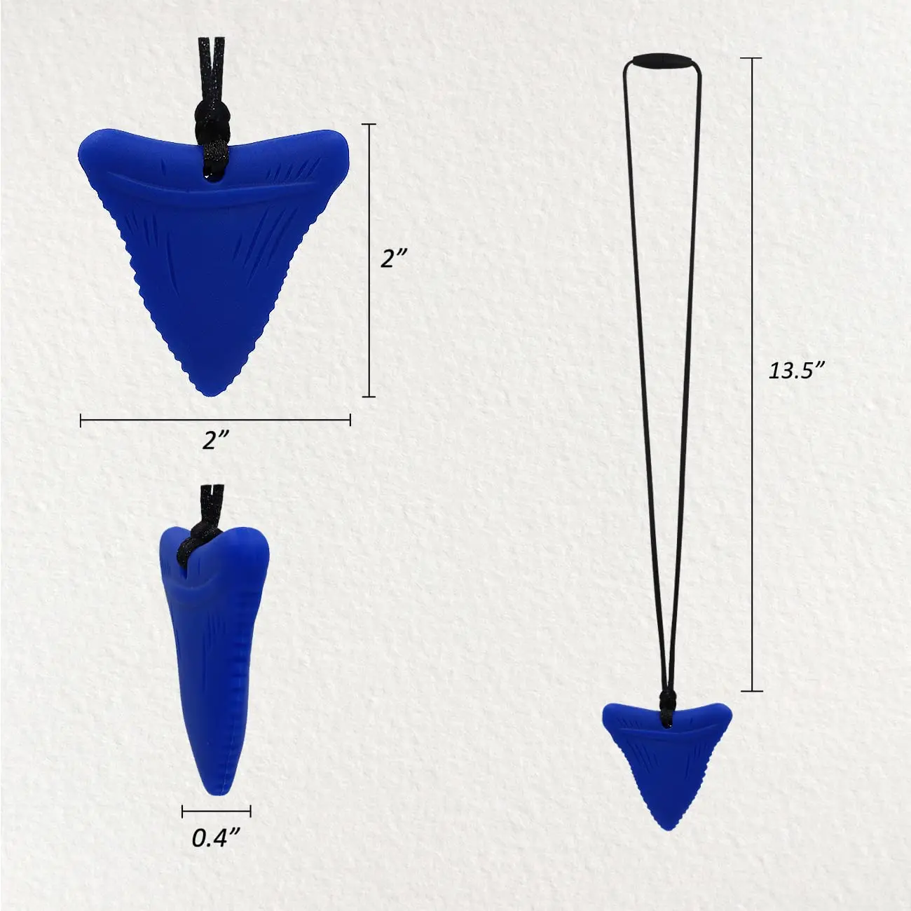 This 3 pack of shark tooth chew necklaces are made of safe, food-grade silicone, designed to help children with autism, ADHD, or sensory needs by providing a safe alternative to chewing on fingers and clothing.