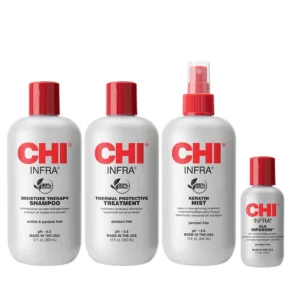CHI Home Stylist Kit with shampoo, treatment, keratin mist, and silk infusion for strong, protected, soft, shiny, and moisturized hair.