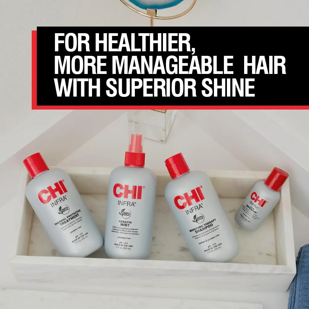 CHI Home Stylist Kit with shampoo, treatment, keratin mist, and silk infusion for strong, protected, soft, shiny, and moisturized hair.