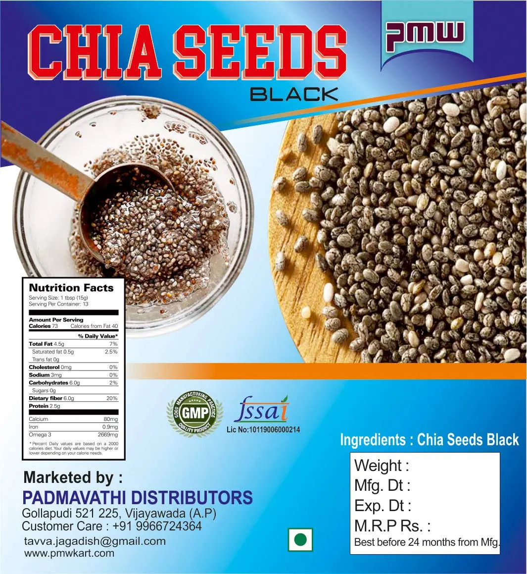 100 grams of chia seeds for health and weight management.