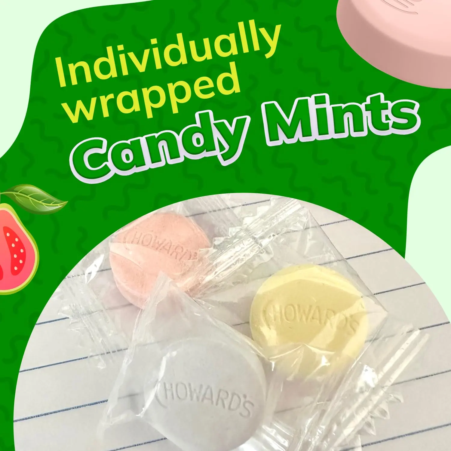 This image shows three 3oz bags of Choward's Guava Candy, each containing individually wrapped guava flavored mints, perfect for snacks and sharing.